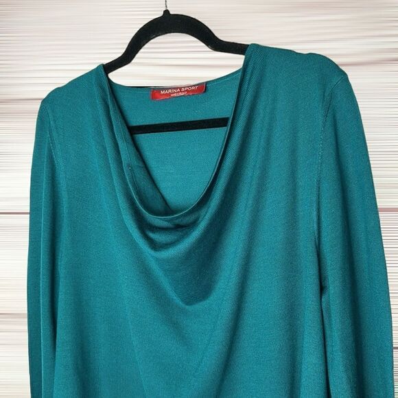 Marina Rinaldi Sport Sweater Tunic Deep Sea Green A-line Cowl Neck M US 12-14 - Picture 3 of 12